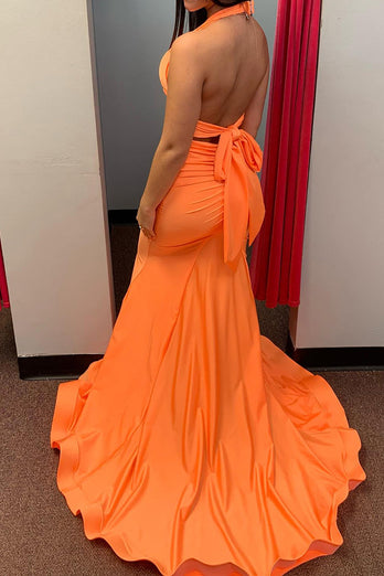 Orange Mermaid Backless Long Prom Dress