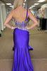 Load image into Gallery viewer, Sparkly Royal Blue Mermaid One Shoulder Long Corset Prom Dress With Slit