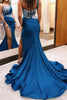 Load image into Gallery viewer, Sparkly Royal Blue Mermaid One Shoulder Long Corset Prom Dress With Slit