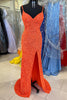 Load image into Gallery viewer, Orange Sparkly Mermaid V Neck Sequins Long Prom Dress