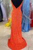 Load image into Gallery viewer, Orange Sparkly Mermaid V Neck Sequins Long Prom Dress