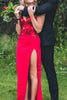 Load image into Gallery viewer, Glitter Red Long Mirror Prom Dress With Slit