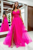 Load image into Gallery viewer, Simple Hot Pink Corset A-Line Long Tulle Prom Dress with Slit