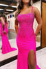 Load image into Gallery viewer, Sparkly Hot Pink Mermaid Long Beaded Prom Dress with Slit