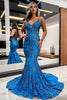 Load image into Gallery viewer, Sparkly Blue Mermaid Sequins Long Backless Prom Dress