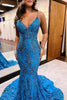 Load image into Gallery viewer, Sparkly Blue Mermaid Sequins Long Backless Prom Dress