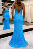 Load image into Gallery viewer, Sparkly Blue Spaghetti Straps Sequins Backless Prom Dress