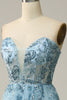 Load image into Gallery viewer, A Line Midi Sweetheart Sequins Sky Blue Prom Dress