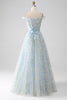 Load image into Gallery viewer, Light Blue A-Line Off the Shoulder Long Corset Prom Dress