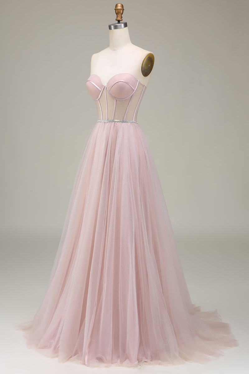 Load image into Gallery viewer, Tulle Sweetheart Light Pink Prom Dress with Corset