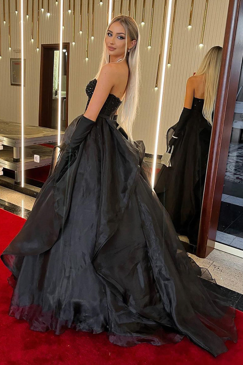 Load image into Gallery viewer, Black Strapless Ball Gown Formal Evening Dress