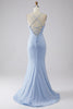 Load image into Gallery viewer, Light Blue Sparkly Mermaid Prom Dress with Slit