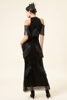 Queendancer Women Black Corset Long Prom Dress with Slit Spaghetti