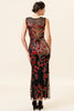 Load image into Gallery viewer, Sheath Round Neck Black Red Love Heart Beaded Long Flapper Dress