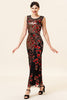 Load image into Gallery viewer, Sheath Round Neck Black Red Love Heart Beaded Long Flapper Dress