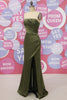 Load image into Gallery viewer, Olive Strapless Satin Prom Dress with Slit