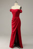 Load image into Gallery viewer, Mermaid Off the Shoulder Burgundy Plus Size Prom Dress with Split Front