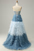 Load image into Gallery viewer, A Line Sweetheart Grey Blue Long Prom Dress with Ruffles