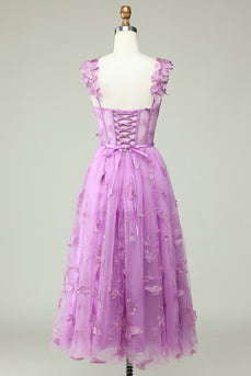 Purple A Line Butterflies Appliques Prom Dress