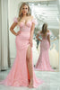 Load image into Gallery viewer, Mermaid Off the Shoulder Sparkly Pink Feathers Corset Prom Dress With Slit