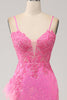 Load image into Gallery viewer, Trendy Mermaid Spaghetti Straps Pink Sequins Long Prom Dress with Appliques