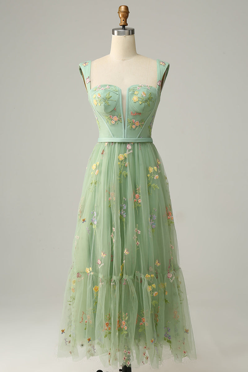 Load image into Gallery viewer, A Line Sweetheart Green Long Prom Dress with Embroidery