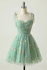 Load image into Gallery viewer, Green Spaghetti Straps Short Homecoming Dress with Embroidery