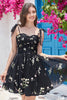 Load image into Gallery viewer, Black A-Line Embroidered Short Homecoming Dress