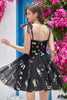 Load image into Gallery viewer, Black A-Line Embroidered Short Homecoming Dress