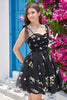 Load image into Gallery viewer, Black A-Line Embroidered Short Homecoming Dress