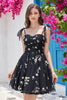 Load image into Gallery viewer, Black A-Line Embroidered Short Homecoming Dress