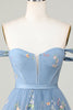Load image into Gallery viewer, Cute A Line Spaghetti Straps Blue Short Homecoming Dress with Embroidery