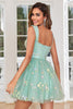 Load image into Gallery viewer, Cute A Line Spaghetti Straps Blue Short Homecoming Dress with Embroidery