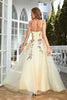 Load image into Gallery viewer, Champagne Spaghetti Straps Prom Dress With 3D Flowers