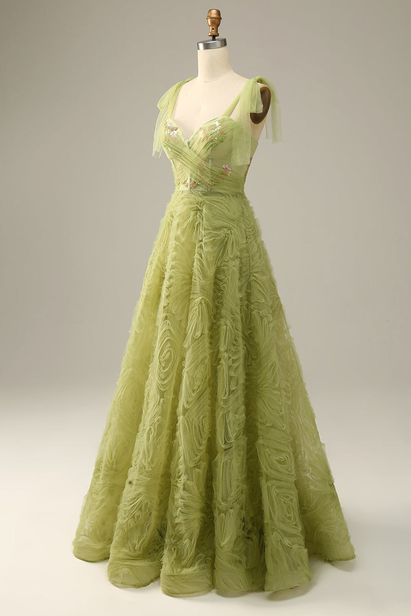 Load image into Gallery viewer, Light Green A-Line Prom Dress With Embroidery