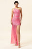 Load image into Gallery viewer, Sparkly Pink Beaded Long Prom Dress with Slit