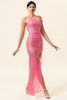 Load image into Gallery viewer, Sparkly Pink Beaded Long Prom Dress with Slit