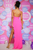 Load image into Gallery viewer, Hot Pink Backless Spaghetti Straps Prom Dress With Slit