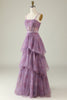 Load image into Gallery viewer, Purple Printed A Line Corset Prom Dress