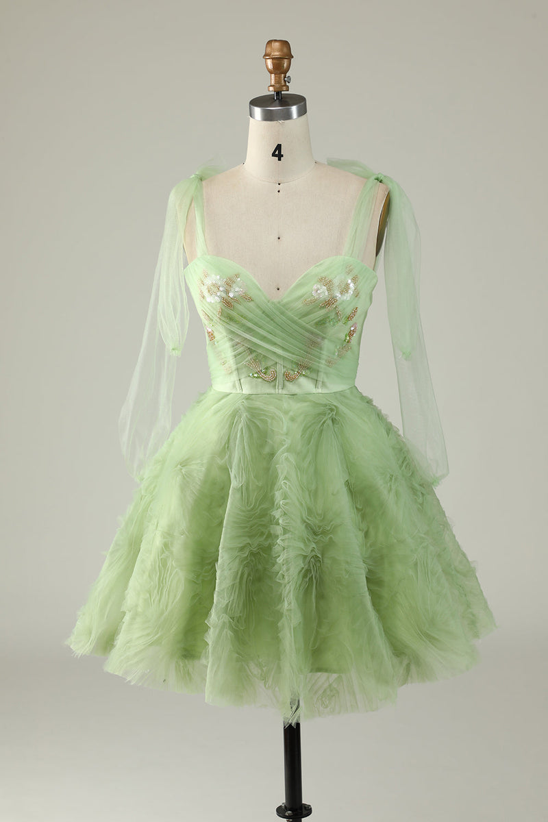 Load image into Gallery viewer, Spaghetti Straps Green A Line Cocktail Dress with Beading