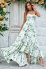 Load image into Gallery viewer, Green Asymmetrical Printed Long Prom Dress with Strapless