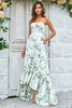 Load image into Gallery viewer, Green Asymmetrical Printed Long Prom Dress with Strapless