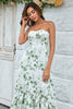 Load image into Gallery viewer, Green Asymmetrical Printed Long Prom Dress with Strapless