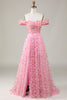 Load image into Gallery viewer, A-line Off The Shoulder Pink Long Bridesmaid Dress with 3D Flowers