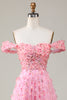 Load image into Gallery viewer, A-line Off The Shoulder Pink Long Bridesmaid Dress with 3D Flowers