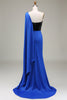 Load image into Gallery viewer, Royal Blue One Shoulder Satin and Sequin Mermaid Pleated Prom Dress with Slit