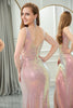 Load image into Gallery viewer, Sparkly Blush Mermaid Sequined V Neck Long Prom Dress With Slit