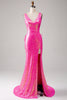 Load image into Gallery viewer, Sparkly Hot Pink Mermaid Prom Dress with Slit