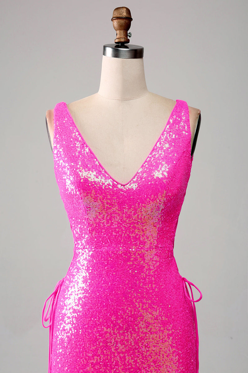 Load image into Gallery viewer, Sparkly Hot Pink Mermaid Prom Dress with Slit