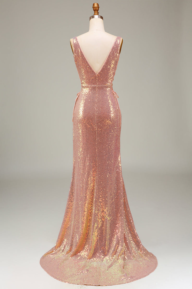 Load image into Gallery viewer, Sparkly Hot Pink Mermaid Prom Dress with Slit